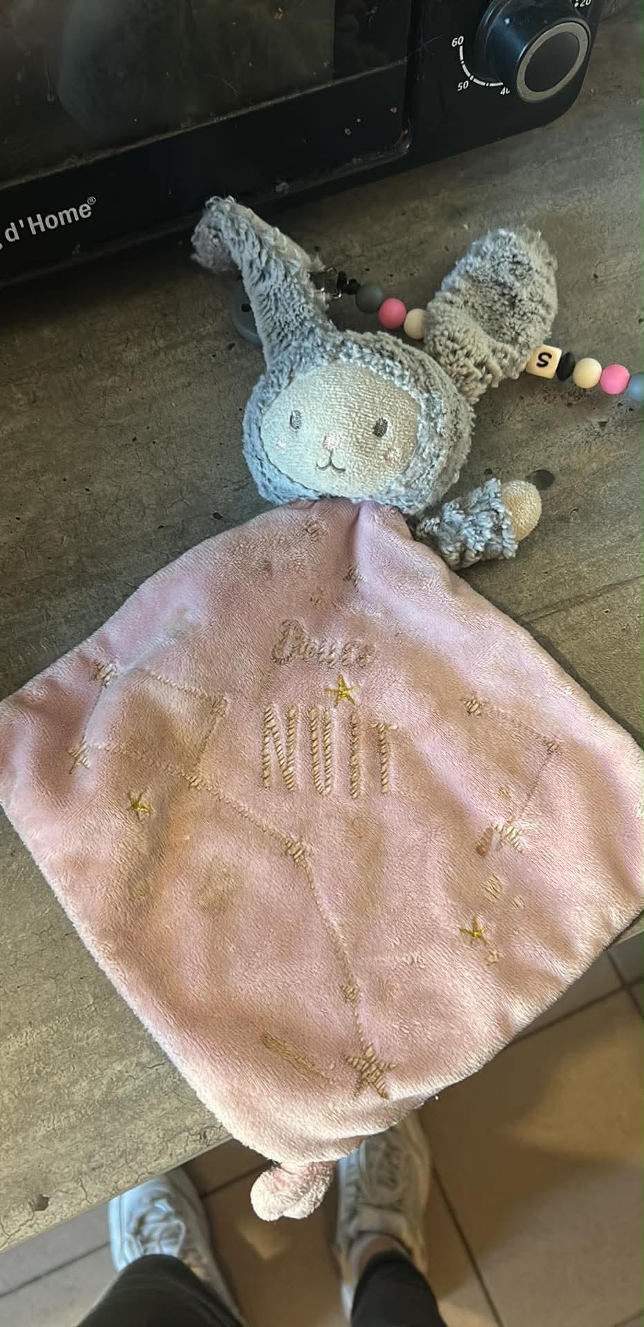 Doudou lapin rose et gris — Coutras