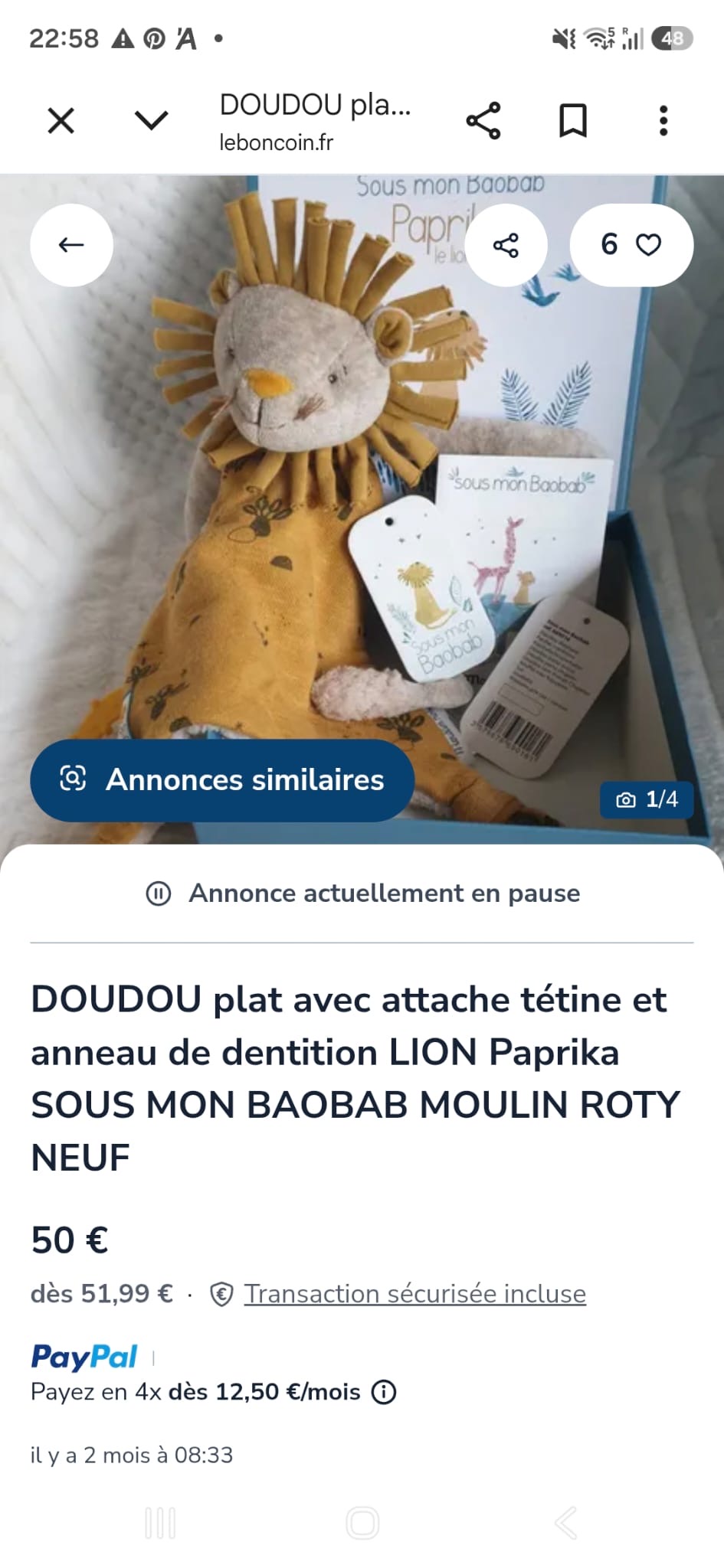 Doudou lion moulin roty jaune moutarde — Namur